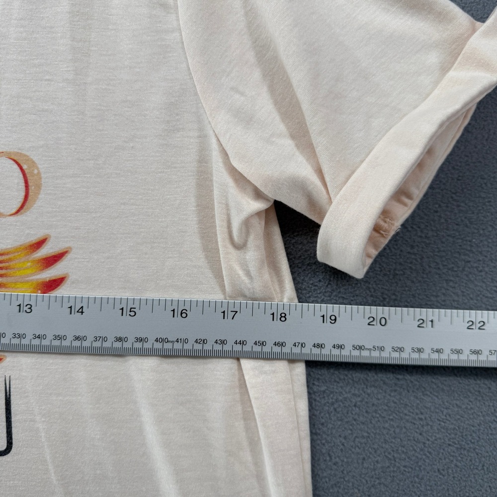 Free Bird Eagle T-Shirt Cream Split V-Neck Cuffed Sleeve Size Large - Picture 4 of 8